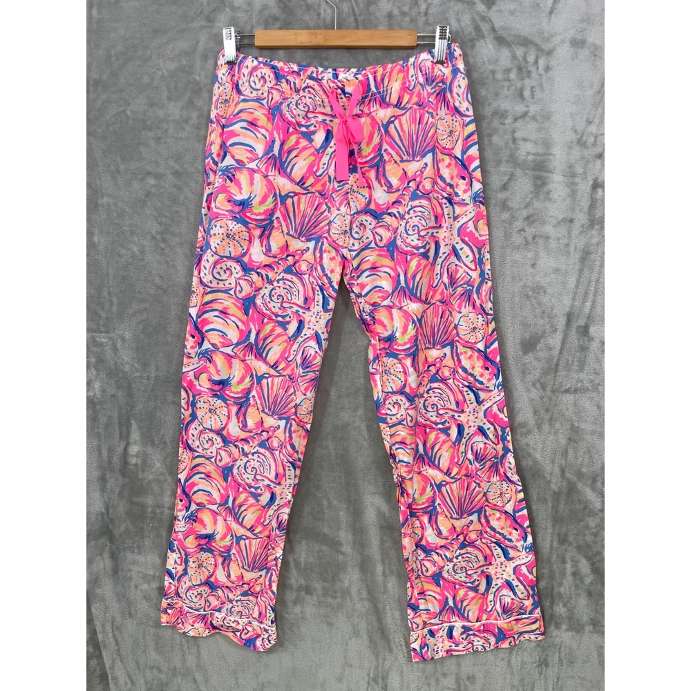 LILLY PULITZER Womens Small Cotton Pajama Pants Drawstring Pink  Seashells